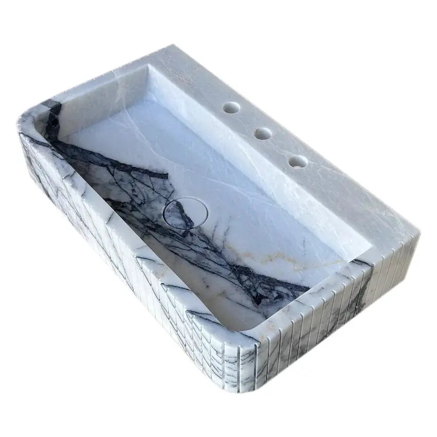 Premium Turkish New York Marble Wall Mount Bathroom Sink Fluted 28 x 16 x 5 Inches by GobekDesign