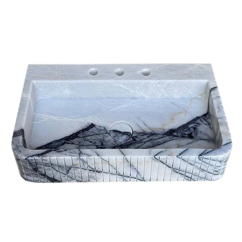 New York Marble Wall-mount Bathroom Sink Fluted Front and Edges (W)16" (L)28" (H)5" by GobekDesign