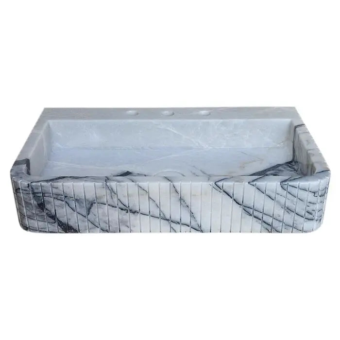 Premium Turkish New York Marble Wall Mount Bathroom Sink Fluted 28 x 16 x 5 Inches by GobekDesign