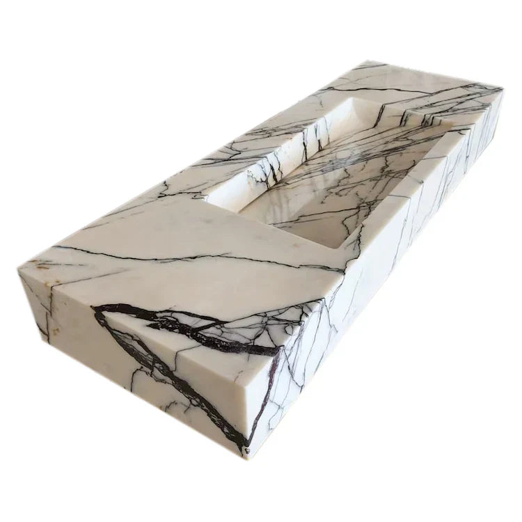 New York Marble Wall-mount Bathroom Sink Hidden Drain Polished (W)16" (L)43" (H)6" by GobekDesign