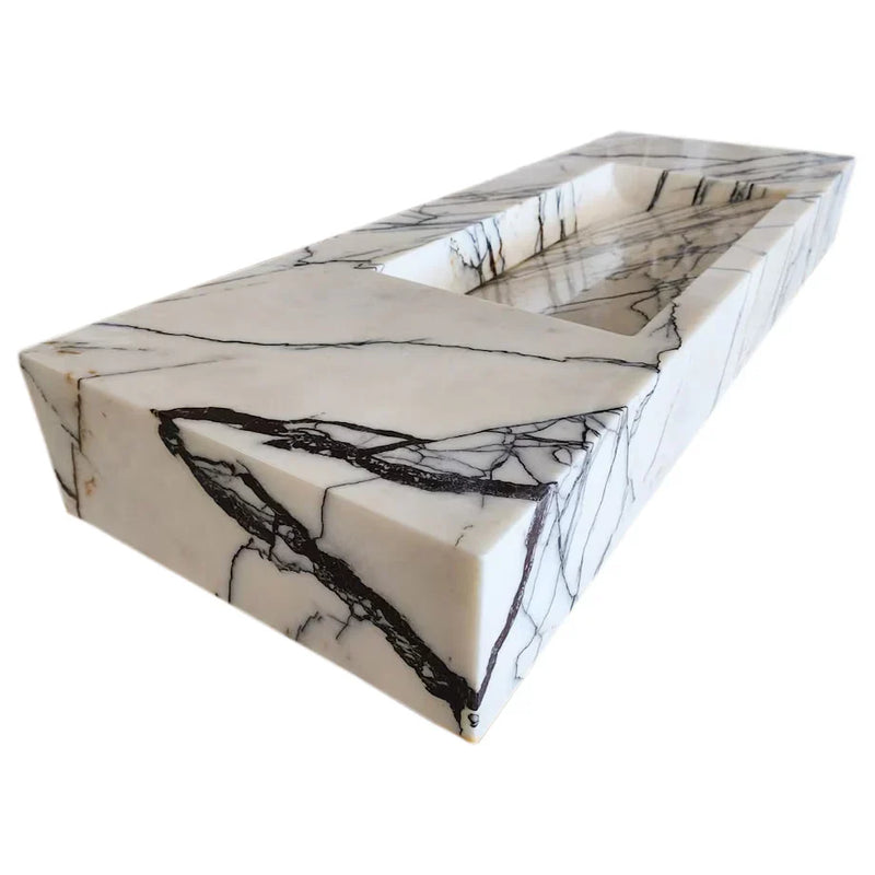 New York Marble Wall-mount Bathroom Sink Hidden Drain Polished (W)16" (L)43" (H)6" by GobekDesign