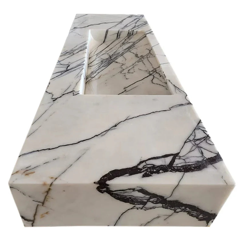 New York Marble Wall-mount Bathroom Sink Hidden Drain Polished (W)16" (L)43" (H)6" by GobekDesign