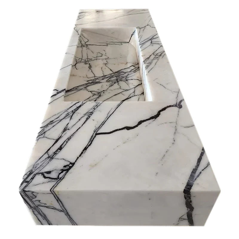 New York Marble Wall-mount Bathroom Sink Hidden Drain Polished (W)16" (L)43" (H)6" by GobekDesign