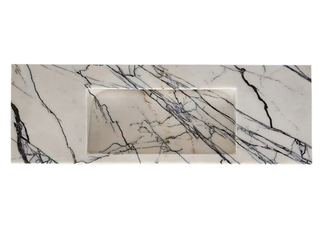 New York Marble Wall-mount Bathroom Sink Hidden Drain Polished (W)16" (L)43" (H)6" by GobekDesign