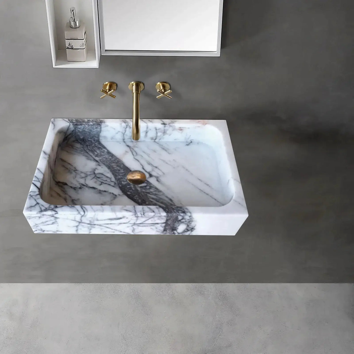 Turkish Marble Rectangular Wall-mount Bathroom Sink - Polished 16x24x5 by GobekDesign