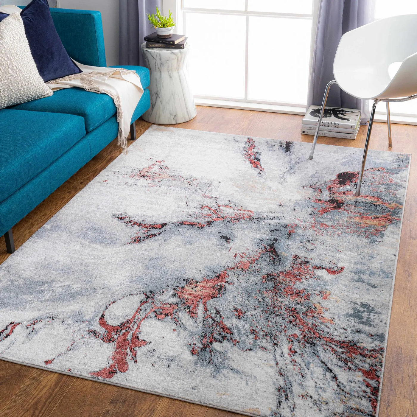 Kirkland Silver-Red Marble Rug by Boutique Rugs