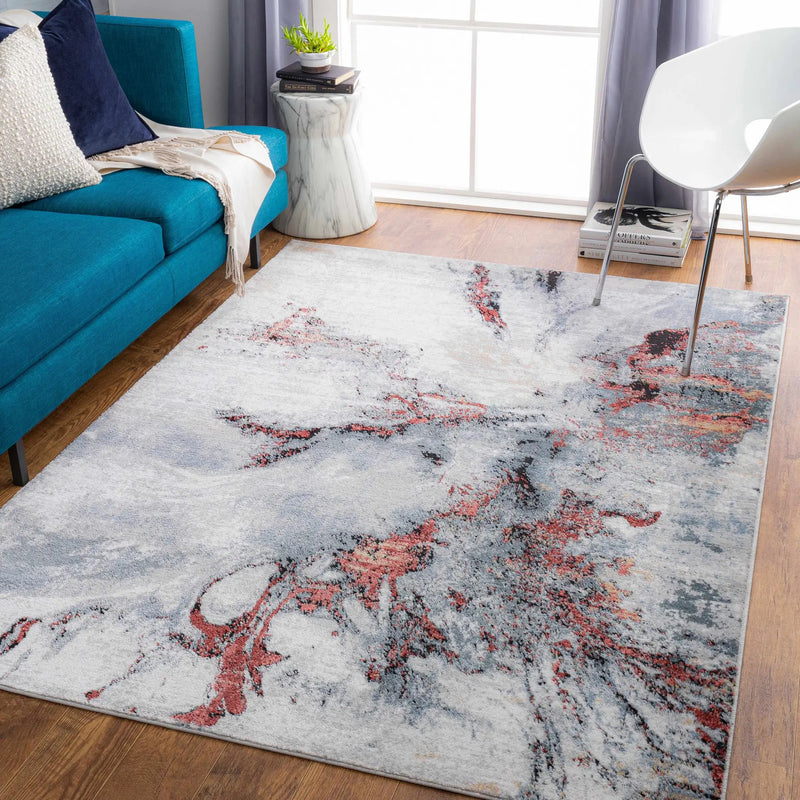 Kirkland Silver-Red Marble Rug by Boutique Rugs