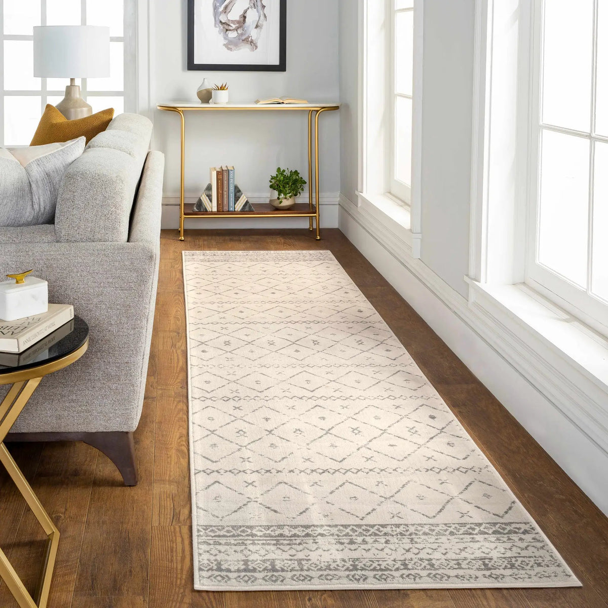 Newville Moroccan Trellis Rug - Clearance, installed in a room