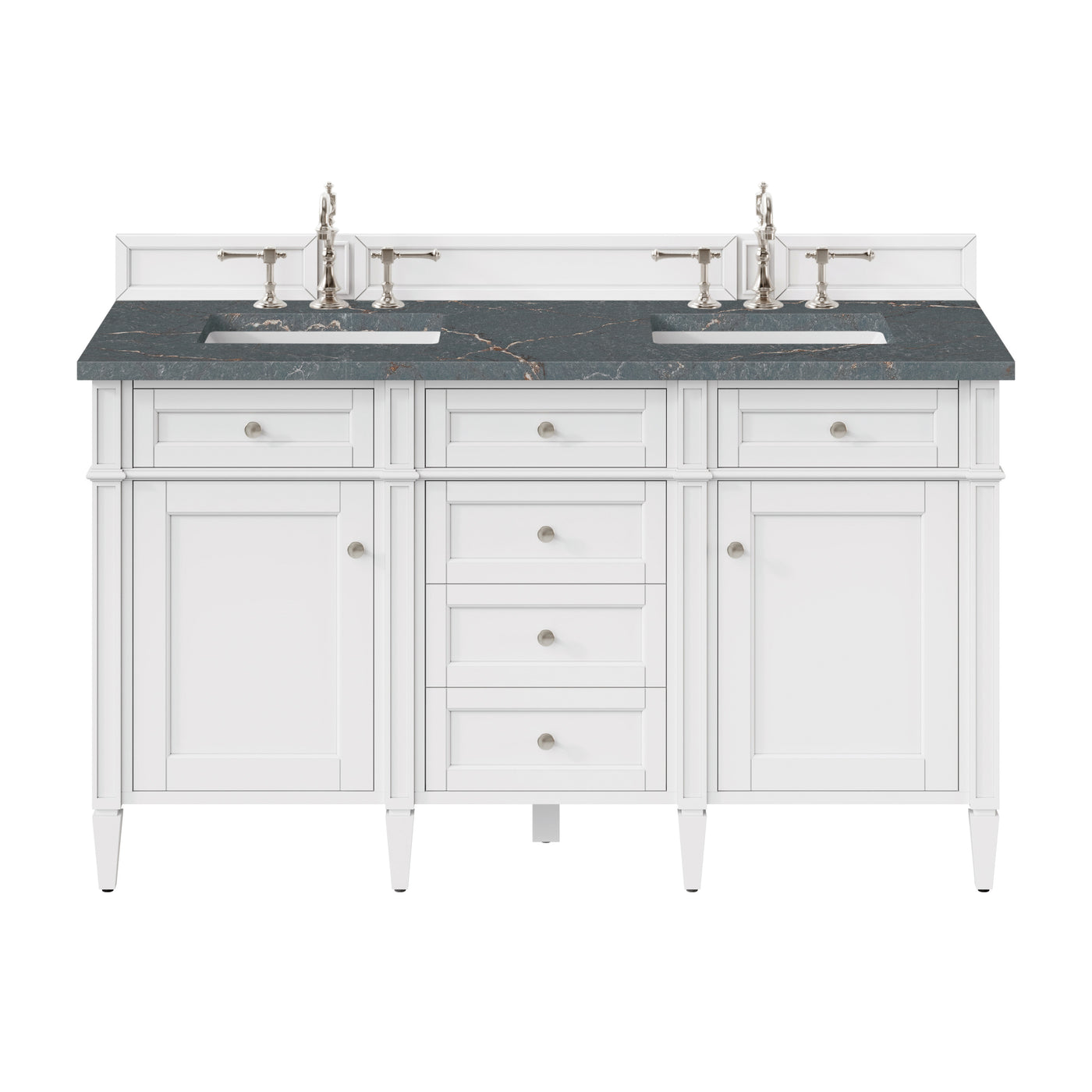 James Martin Brittany 60" Double Bathroom Vanity, Bright White with Parisien Bleu (FreePower) countertop
