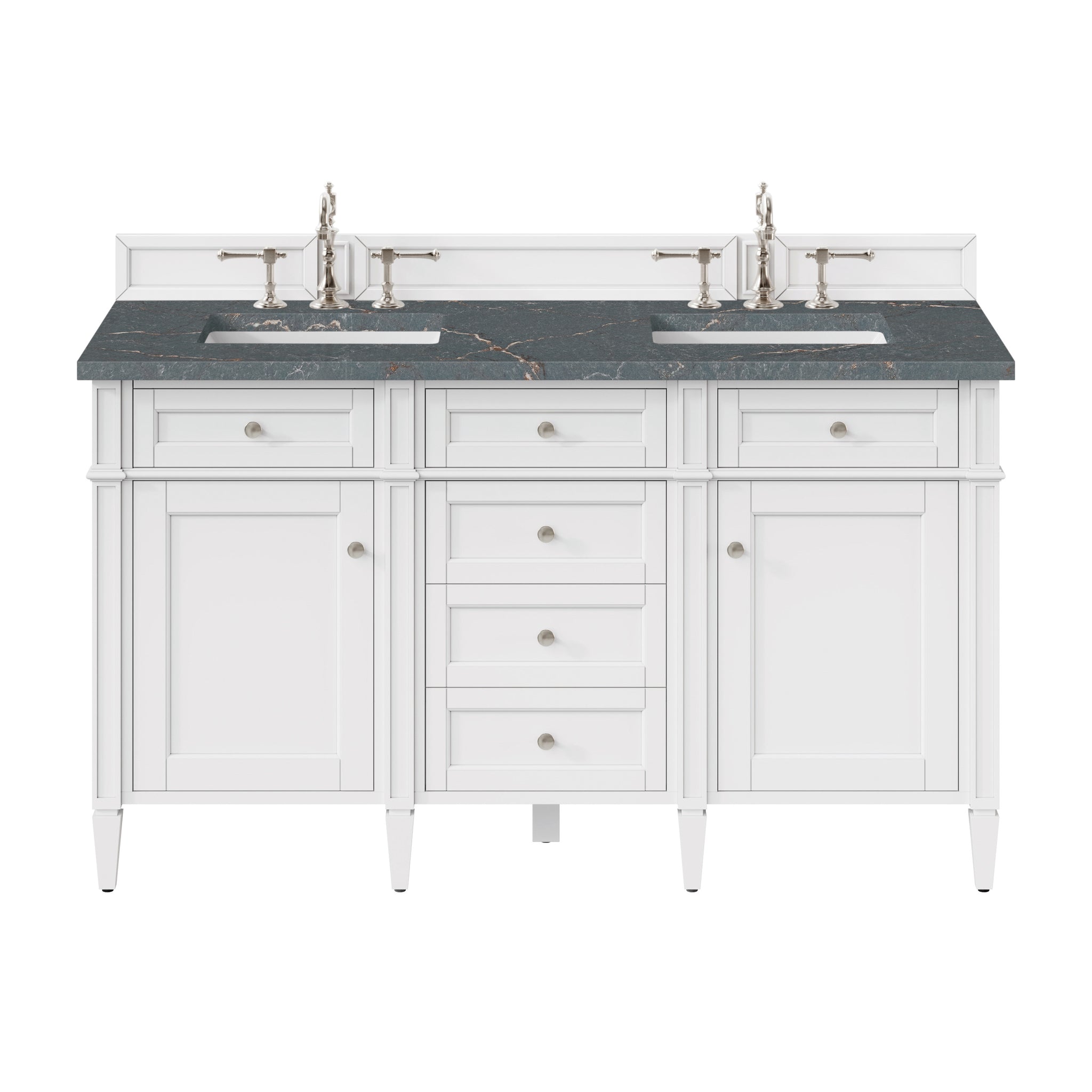 James Martin Brittany 60" Double Bathroom Vanity, Bright White with Parisien Bleu (FreePower) countertop