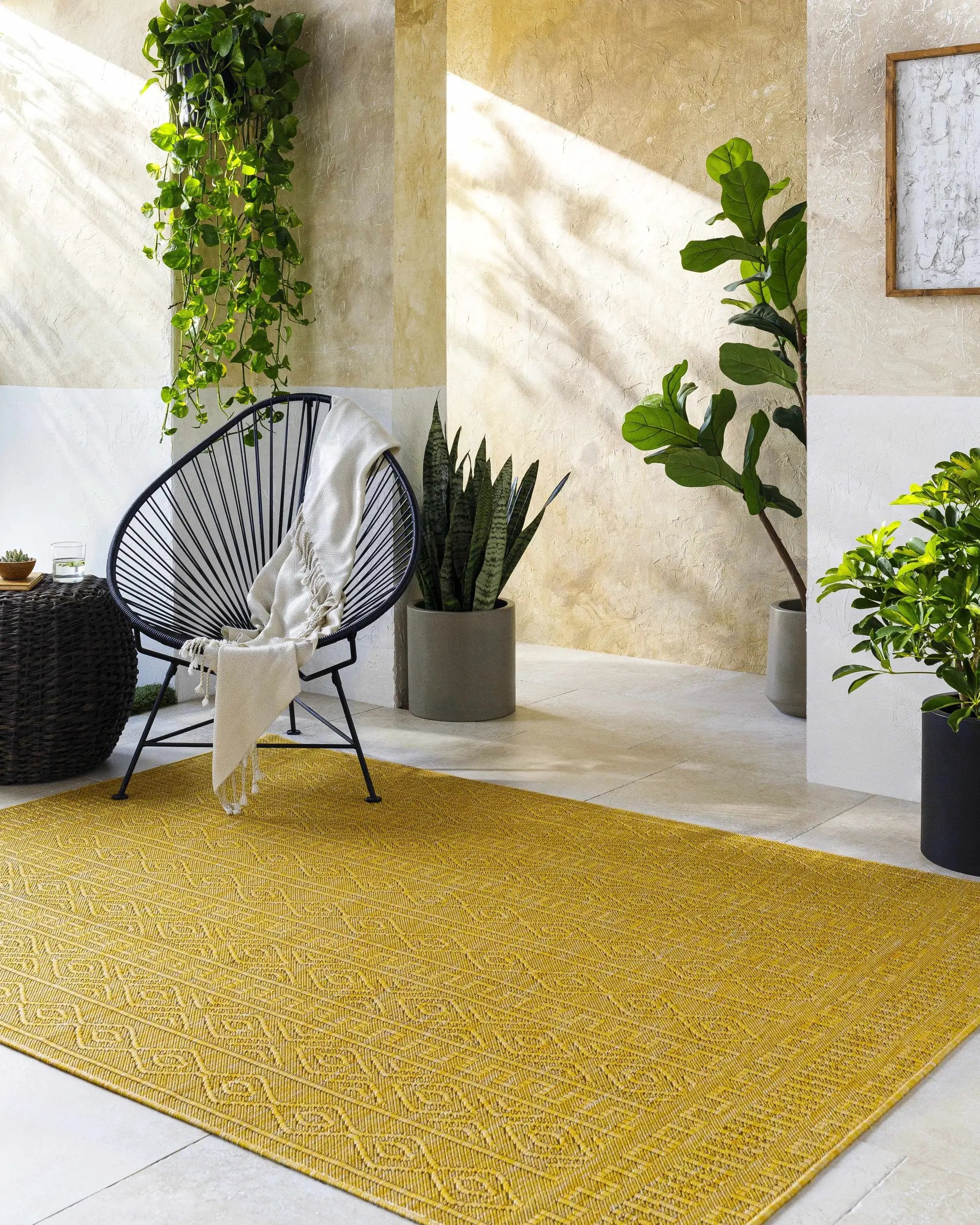 Nuela Mustard Outdoor Area Rug - Clearance by Boutique Rugs