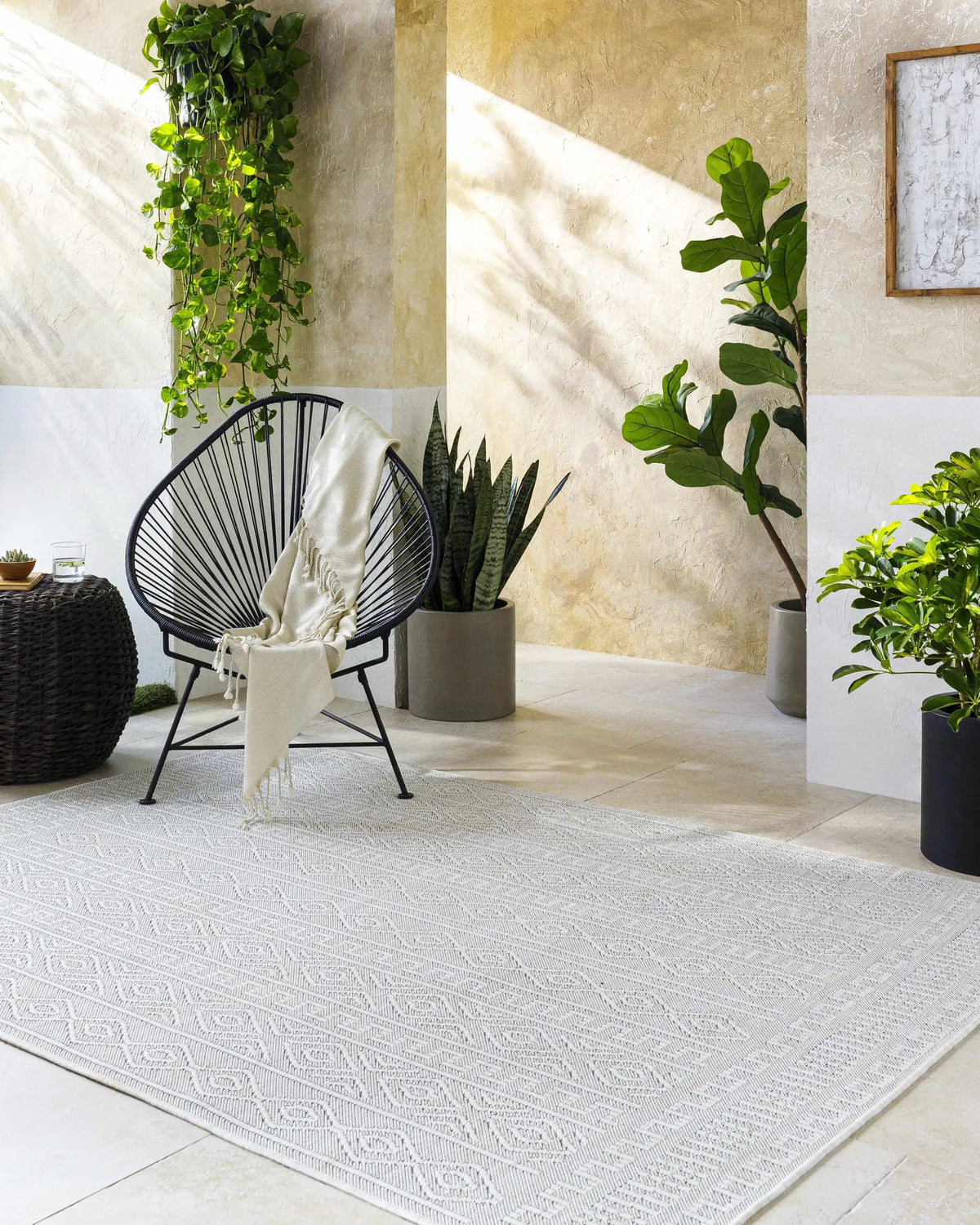 Nuela Light Gray Outdoor Area Rug - Clearance, installed in a room 2
