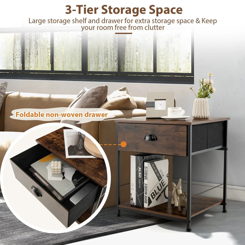 2 Tiers Nightstand with Open Storage Shelf for Living Room Bedroom by DirectDeals