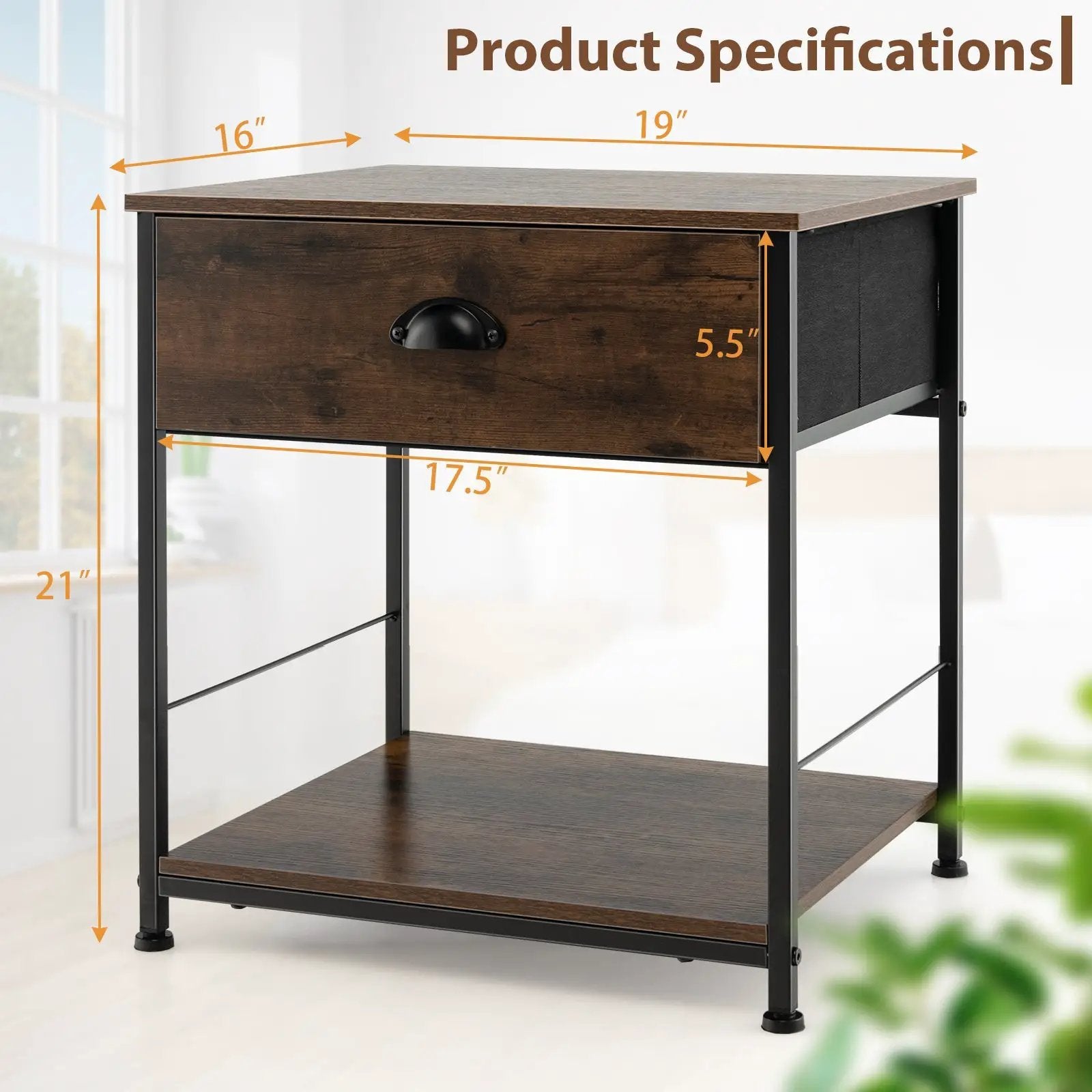 2 Tiers Nightstand with Open Storage Shelf for Living Room Bedroom by DirectDeals