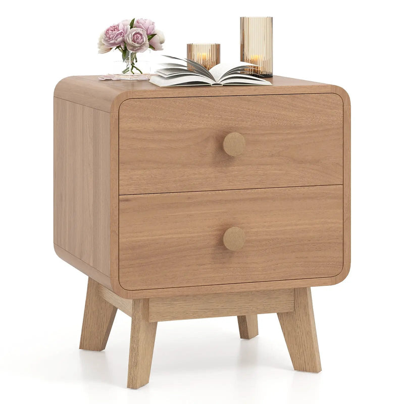 Nightstand with 2 Drawers Solid Rubber Wood Legs by DirectDeals