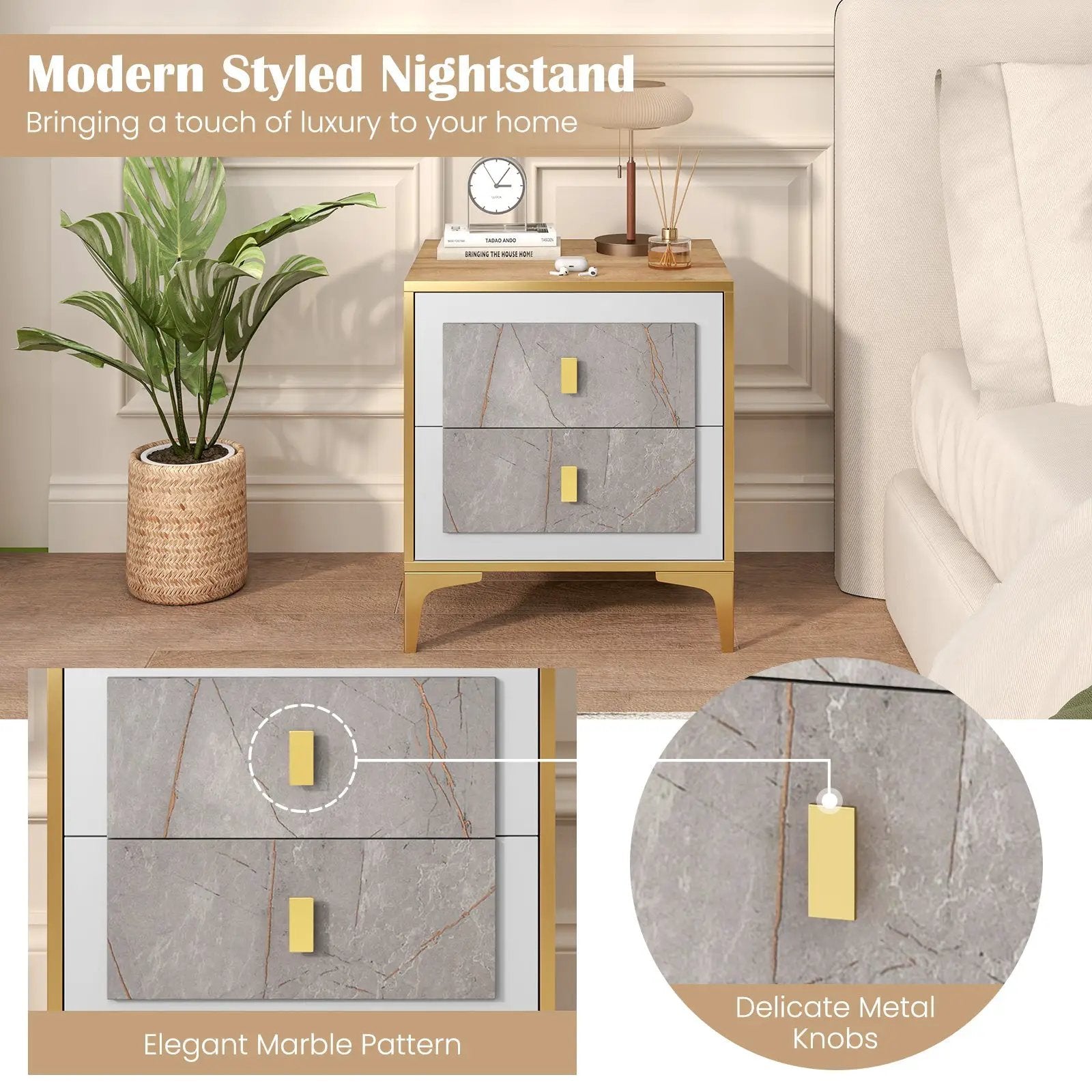 Nightstand with 2 Pull-out Drawers for Living Room Bedroom by DirectDeals