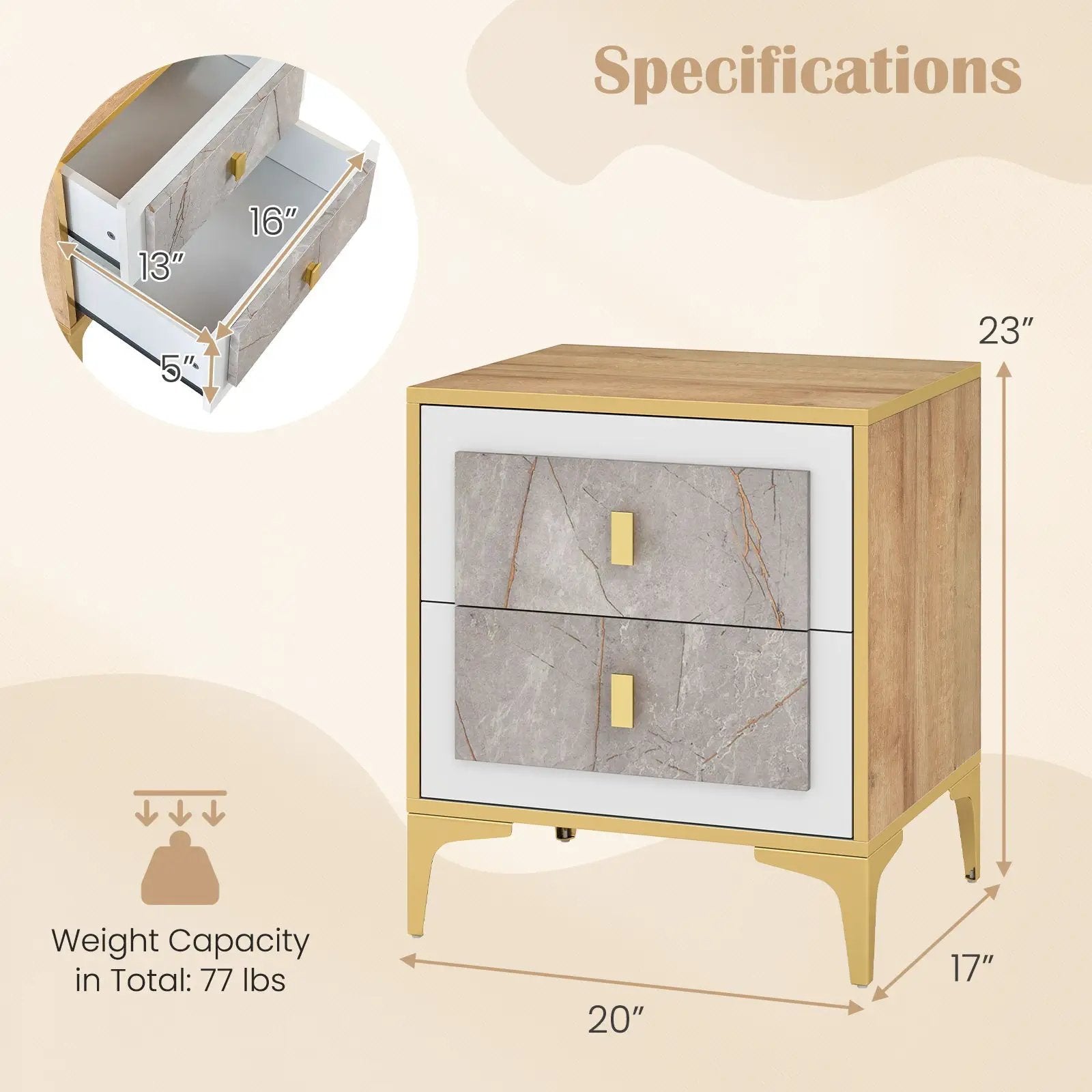 Nightstand with 2 Pull-out Drawers for Living Room Bedroom by DirectDeals