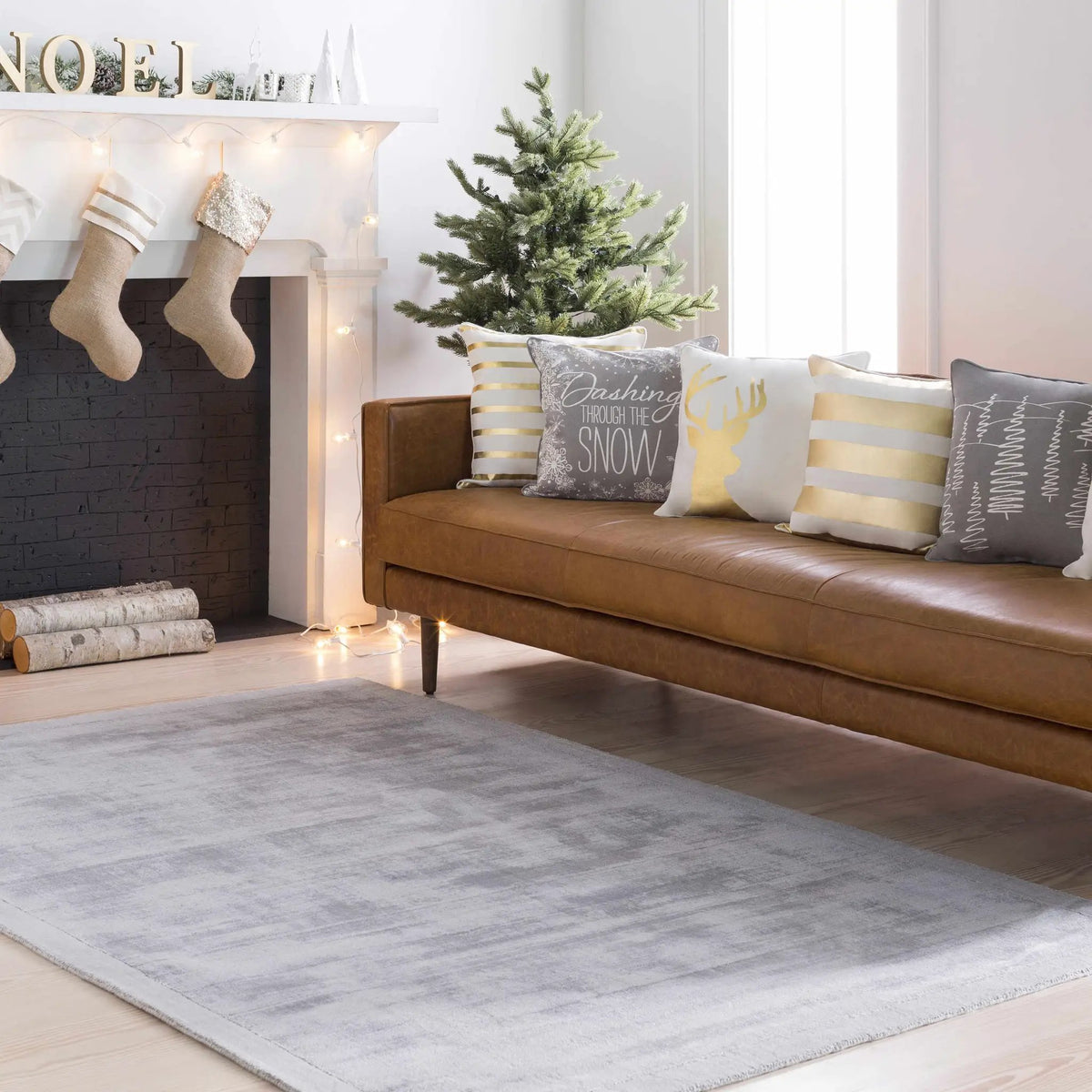 Niota Sheen Light Gray Premium Rug, installed in a room