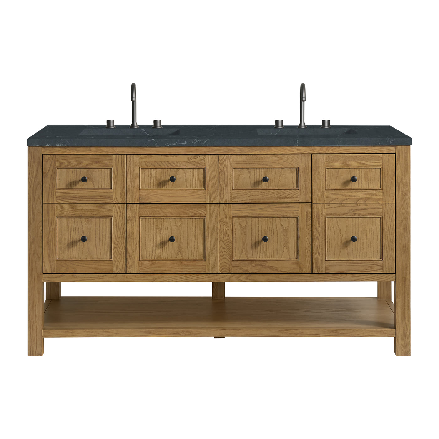 James Martin Breckenridge 60" Double Bathroom Vanity, Light Natural Oak with Charcoal Soapstone countertop