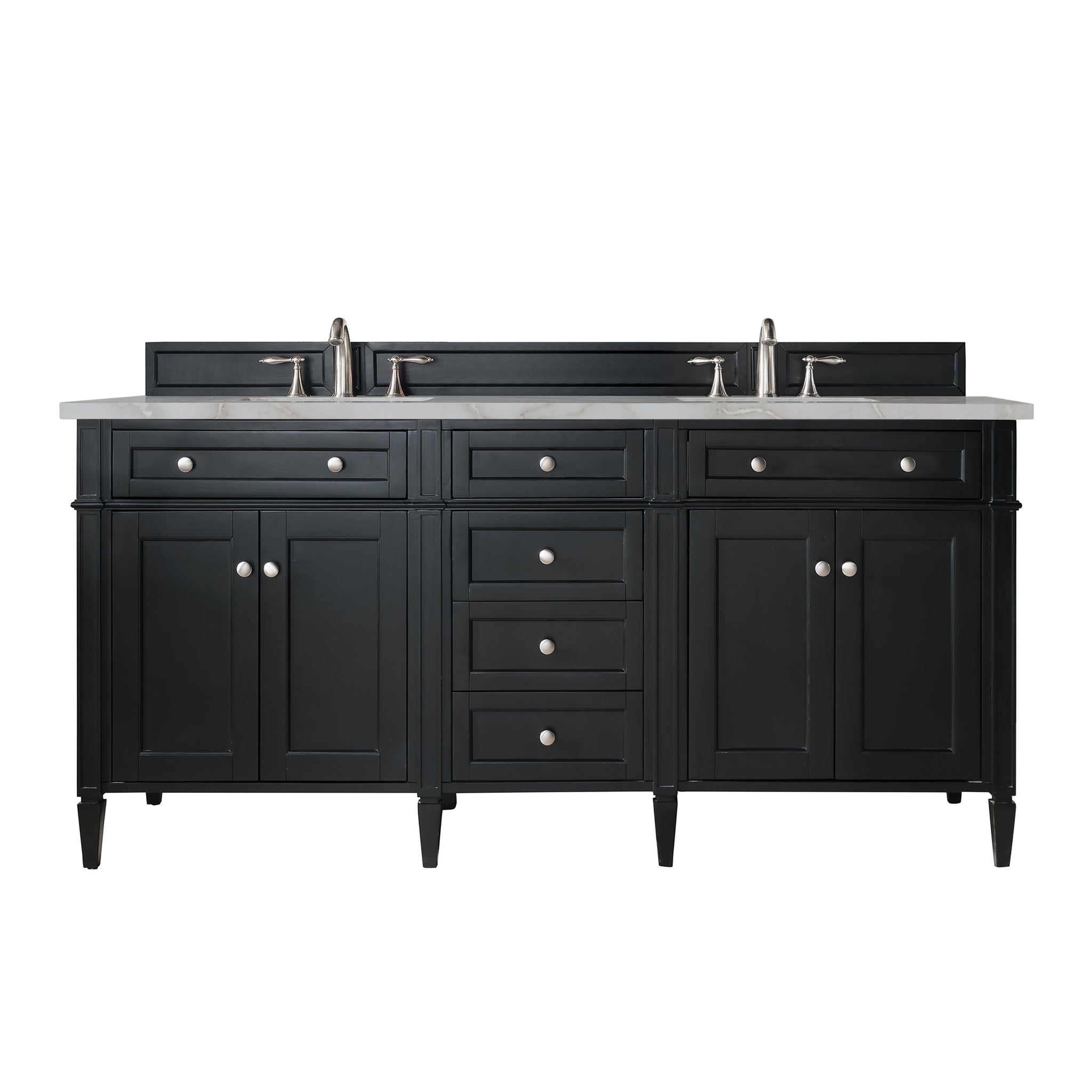 James Martin Brittany 72" Double Bathroom Vanity, Black Onyx with Victorian Silver countertop