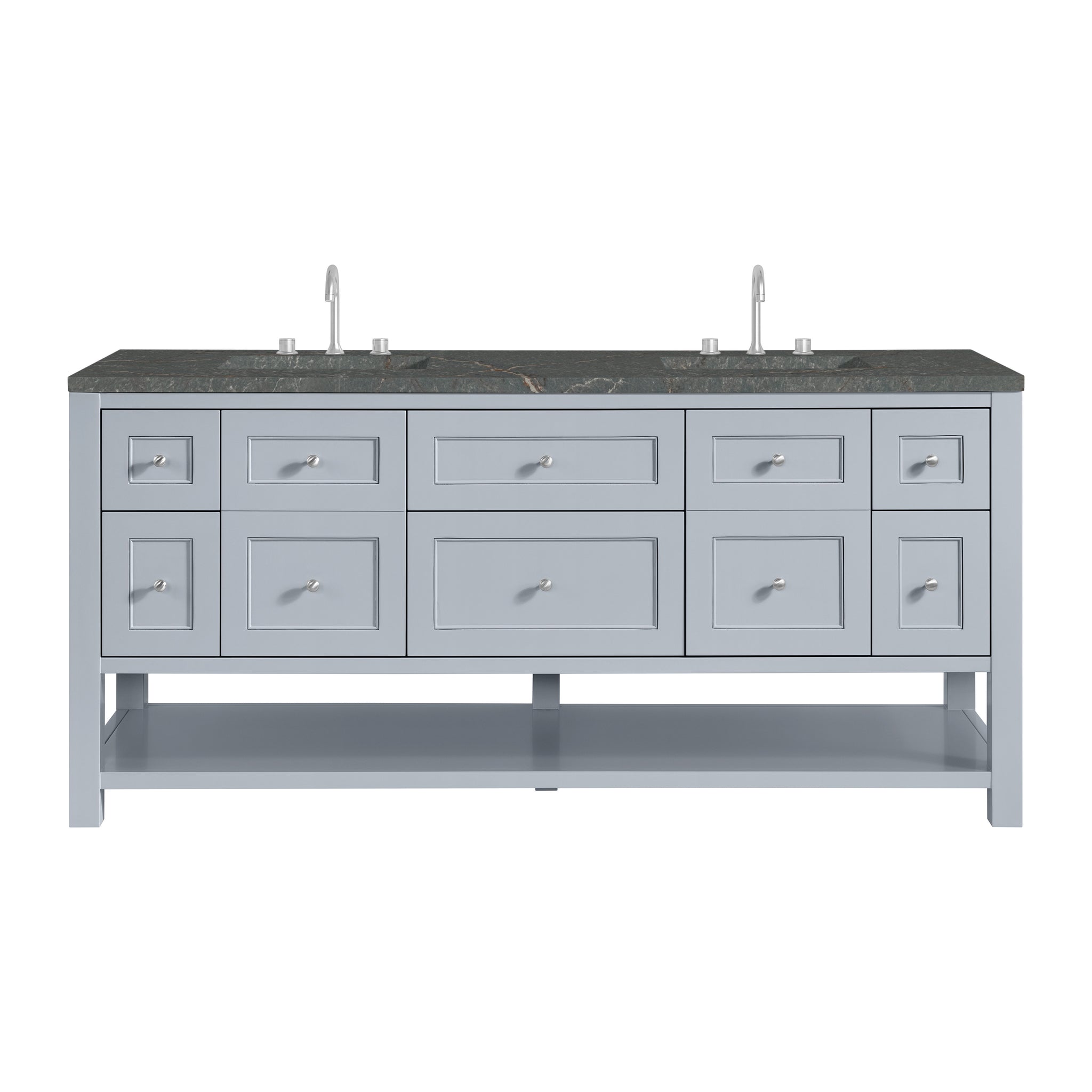 James Martin Breckenridge 72" Double Bathroom Vanity, Serenity Blue with Parisien Bleu (FreePower) countertop