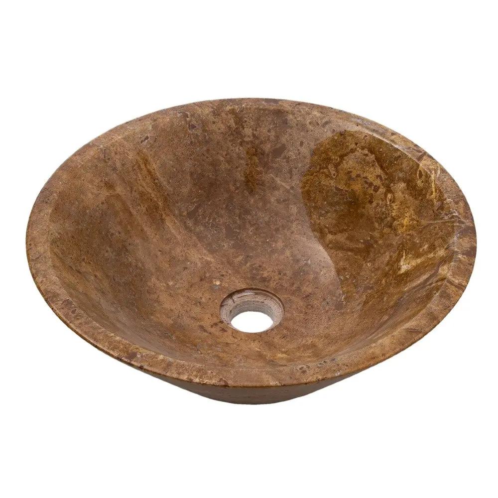 Handcrafted Noce Brown Travertine V-Shape Tapered Vessel Sink - Polished Finish 16x6 by GobekDesign
