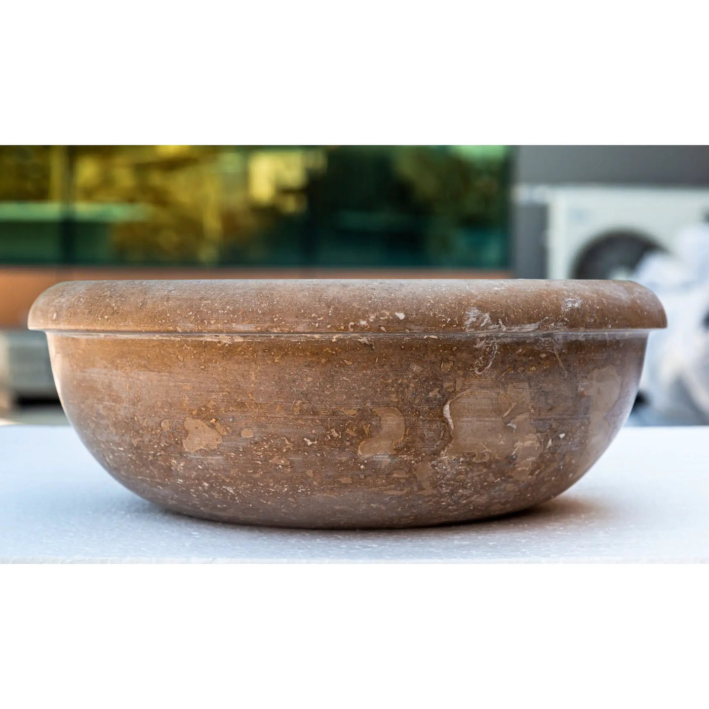 Noce Brown Turkish Travertine Natural Stone Drop-in Sink - Handcrafted Honed and Filled by GobekDesign