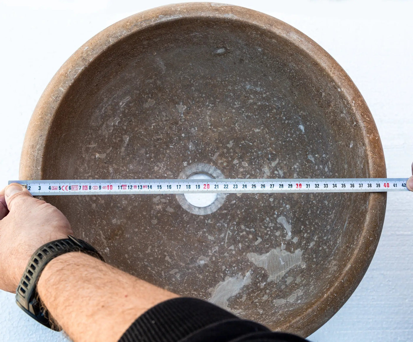 Noce Brown Turkish Travertine Natural Stone Drop-in Sink - Handcrafted Honed and Filled by GobekDesign