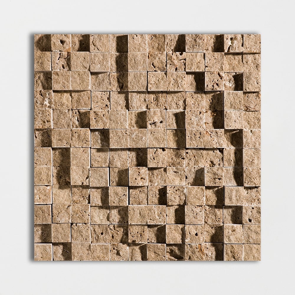 Noce Rock Face 1x1 Travertine Mosaics 12 5/8x12 5/8 Travertine Rock Face 12x12 Mosaics