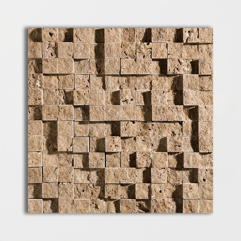 Noce Rock Face 1x1 Travertine Mosaics 12 5/8x12 5/8 Travertine Rock Face 12x12 Mosaics