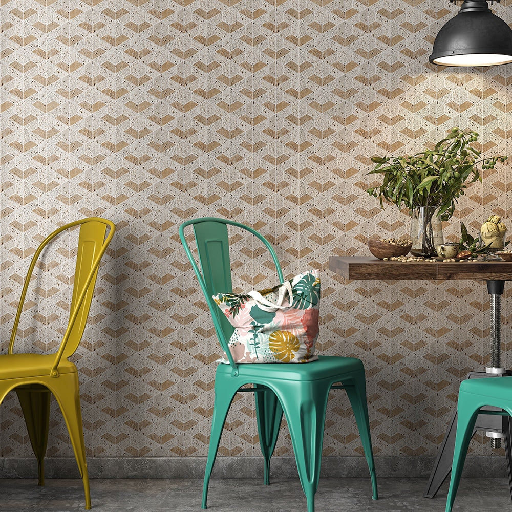 Noce Textured 3d Hexagon Travertine Mosaics 10 3/8x12 Travertine Textured 12x12 Mosaics — 2