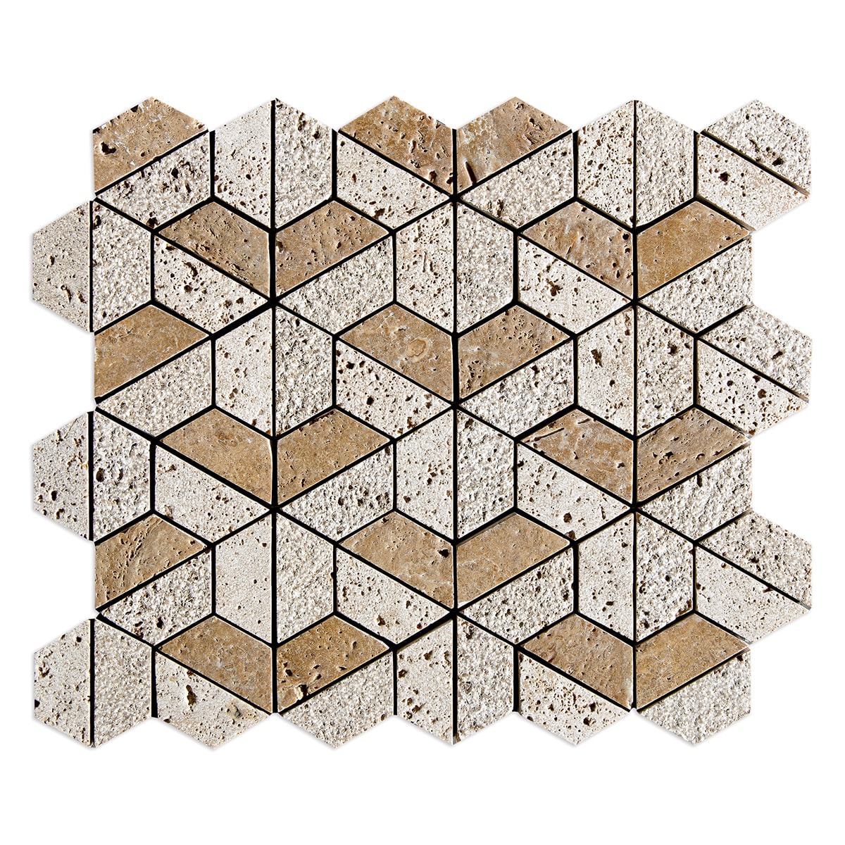 Noce Textured 3d Hexagon Travertine Mosaics 10 3/8x12 Travertine Textured 12x12 Mosaics