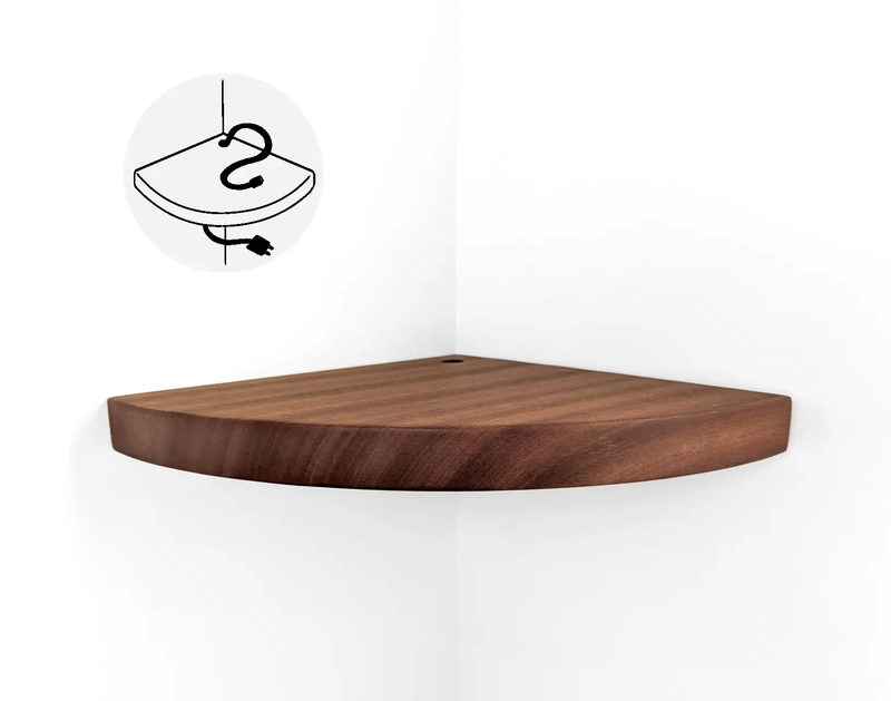 Floating Corner Shelf with Cord Hole in Mahogany by NookWoodworking