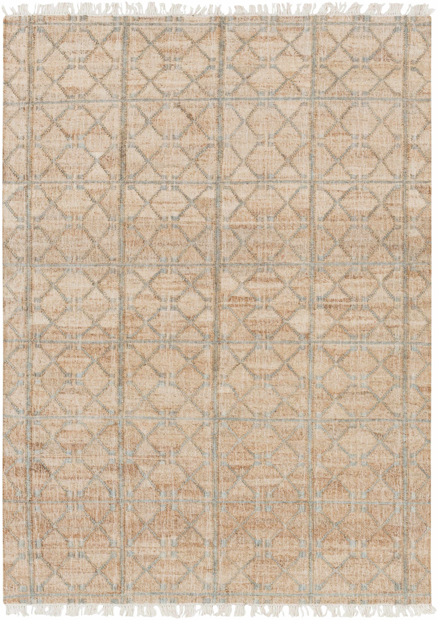Rice Dusty Sage Fringed Jute Carpet by Boutique Rugs