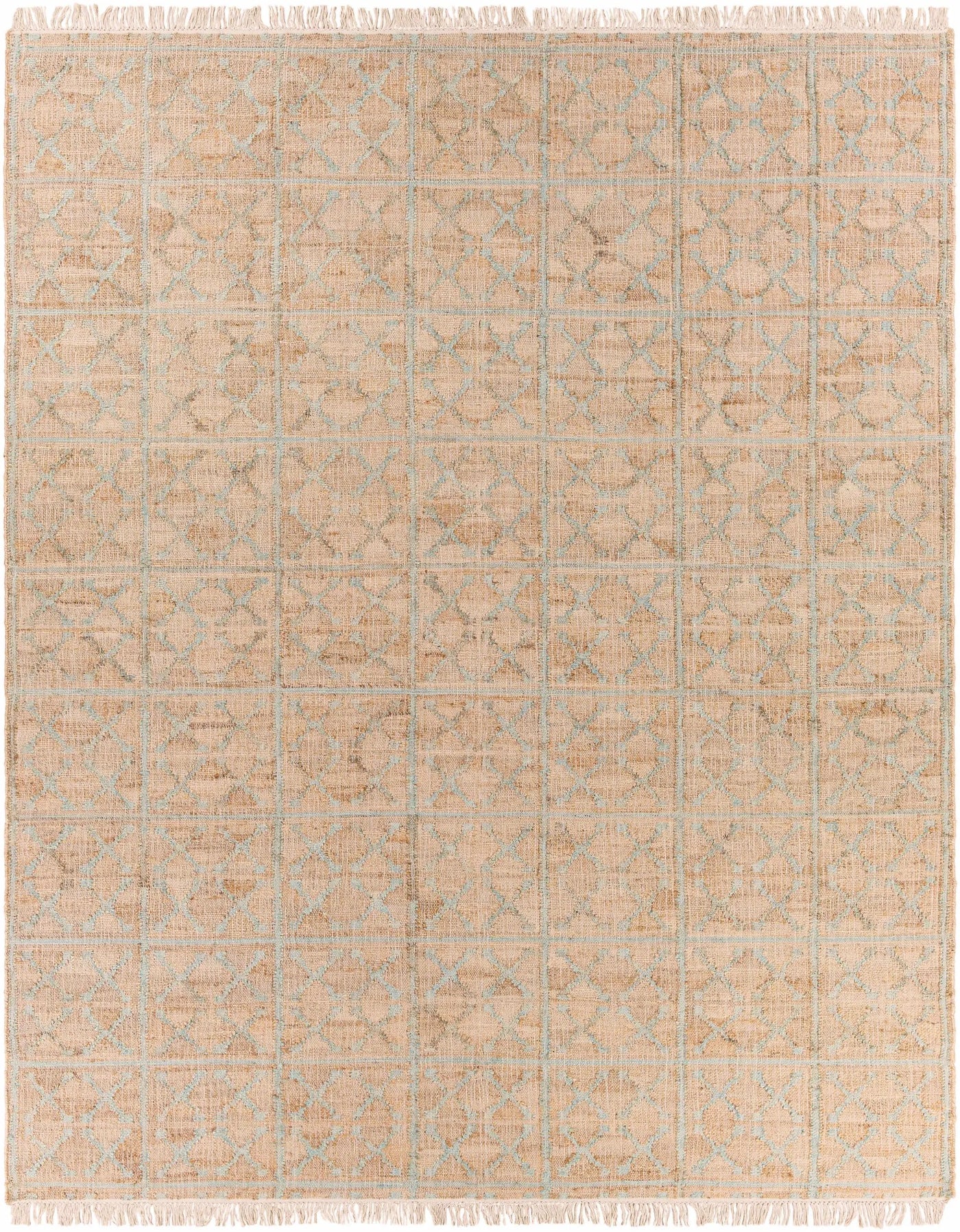 Rice Dusty Sage Fringed Jute Carpet by Boutique Rugs