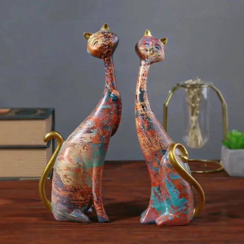 Abstract Colorful Cat Figurine Set Decorative Sculptures by House Of Avana