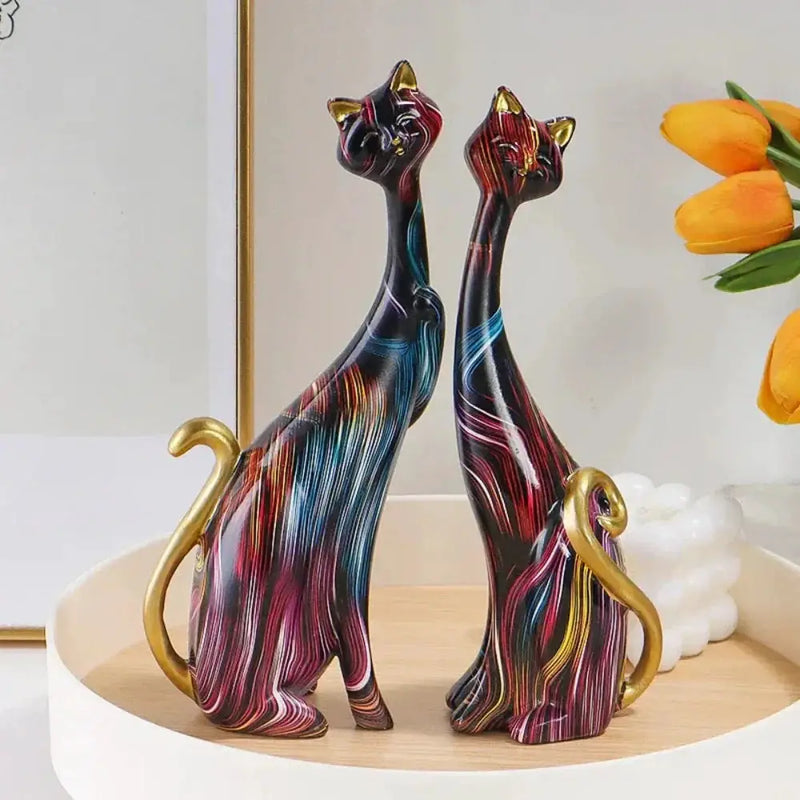 Abstract Colorful Cat Figurine Set Decorative Sculptures by House Of Avana