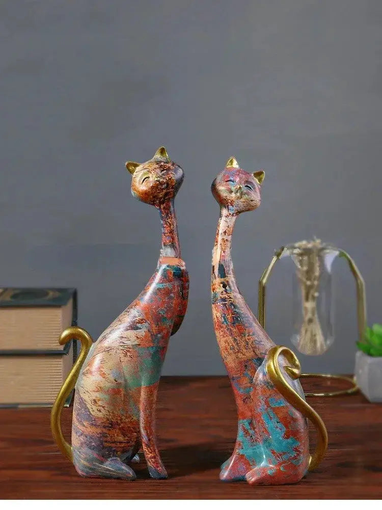 Abstract Colorful Cat Figurine Set Decorative Sculptures by House Of Avana