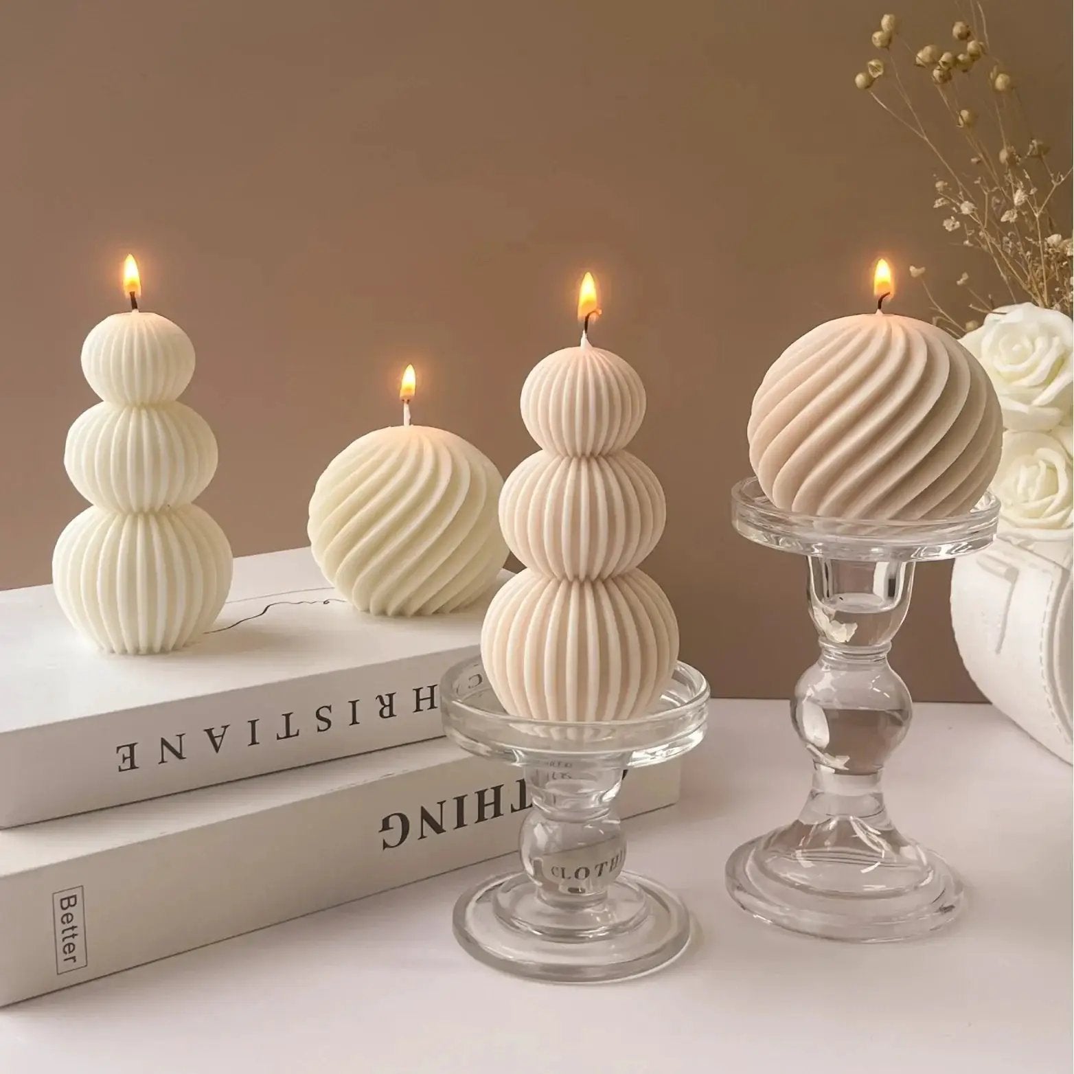 Nordic Glass Wave Ball Candles in Minimalist Style by House Of Avana