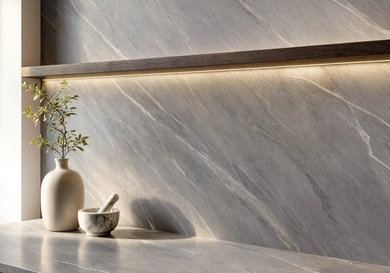Nordic Gray Honed Marble Slab Random room scene
