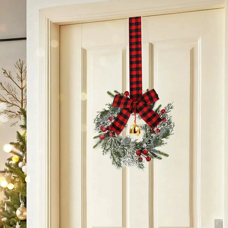 Norfolk Pine 9-Inch Mini Christmas Wreath Set with Red Berries & Plaid Bow by House Of Avana