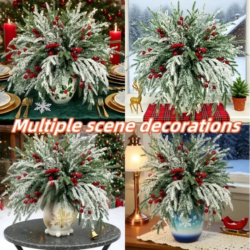 Norfolk Pine Branches - 30pcs Green with Red Berries Artificial Christmas Decor by House Of Avana
