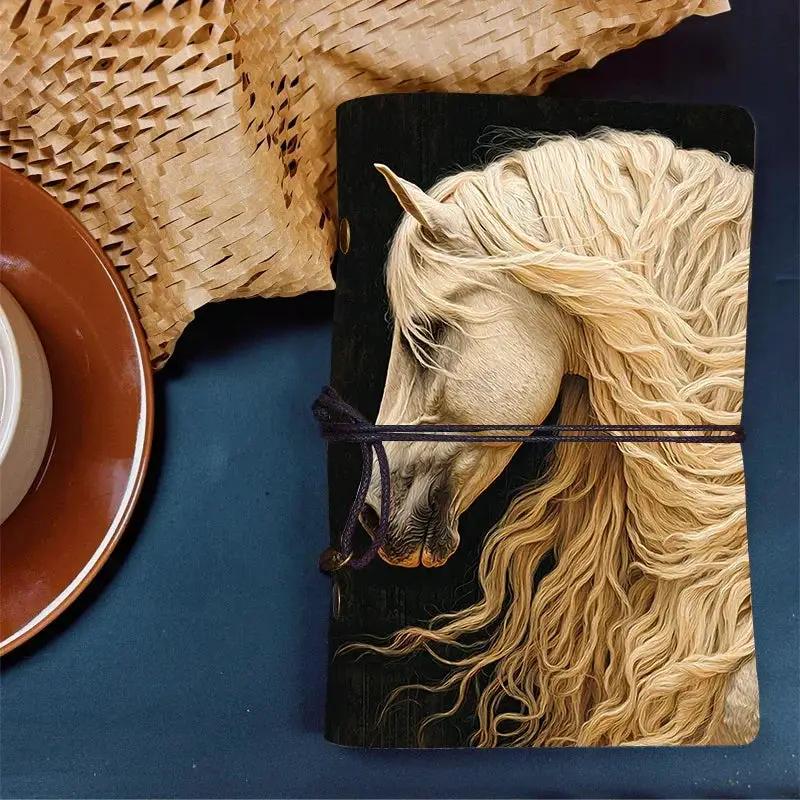 Notebook - White Horse Pattern Leather 80 Sheets by House Of Avana
