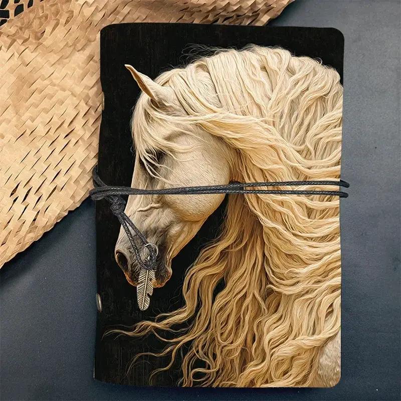 Notebook - White Horse Pattern Leather 80 Sheets by House Of Avana