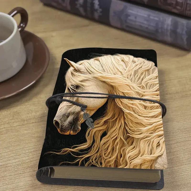 Notebook - White Horse Pattern Leather 80 Sheets by House Of Avana