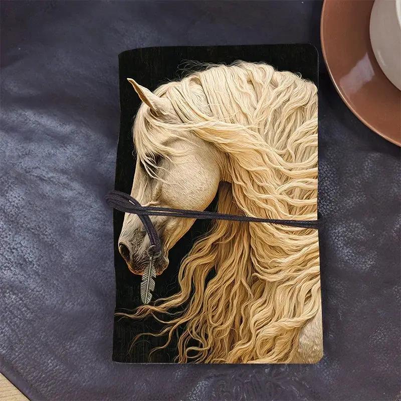 Notebook - White Horse Pattern Leather 80 Sheets by House Of Avana