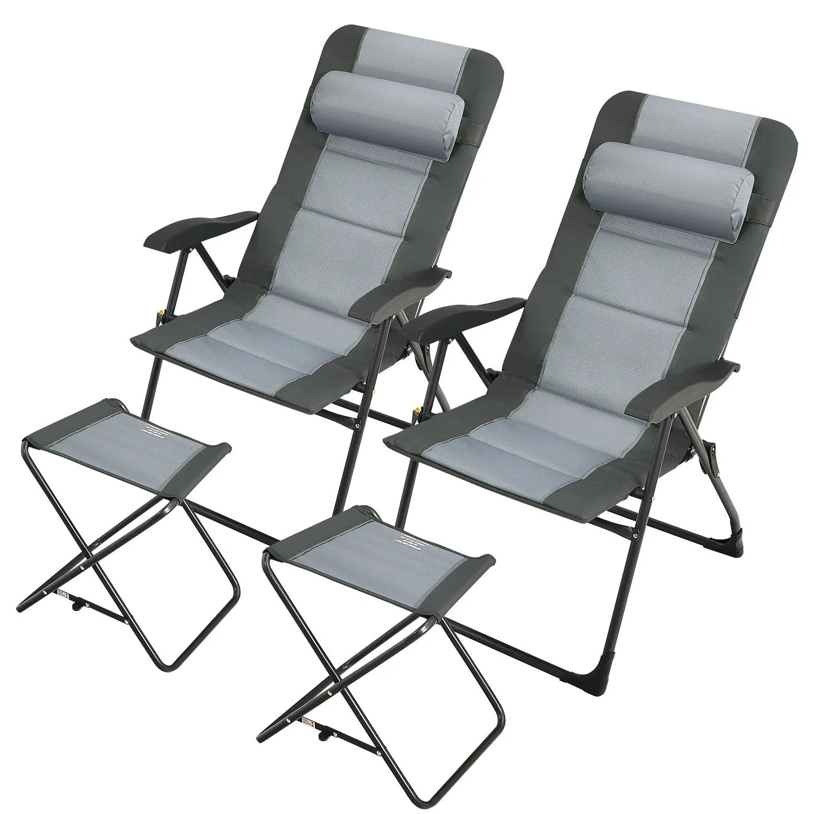 Set of 2 Patiojoy Patio Folding Dining Chair with Ottoman Set Recliner Adjustable-Gray by DirectDeals