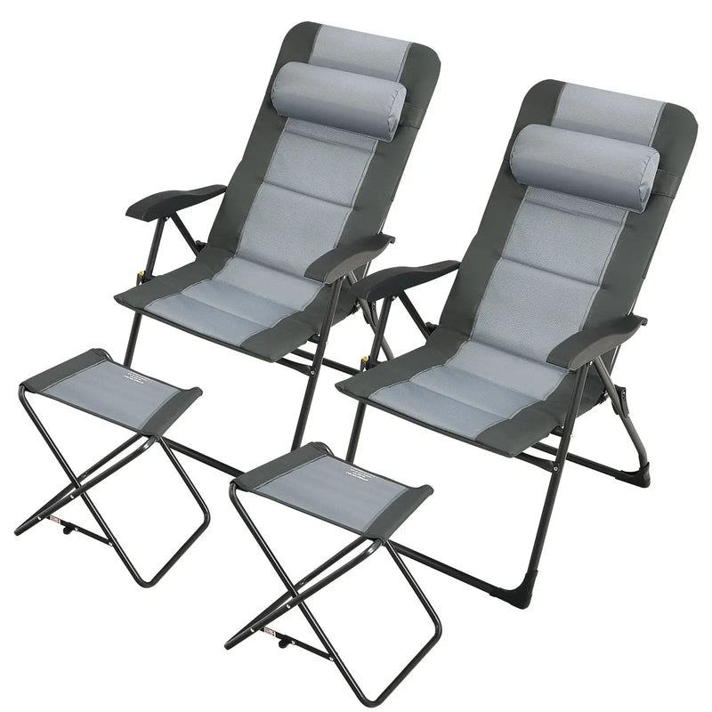 Set of 2 Patiojoy Patio Folding Dining Chair with Ottoman Set Recliner Adjustable-Gray by DirectDeals