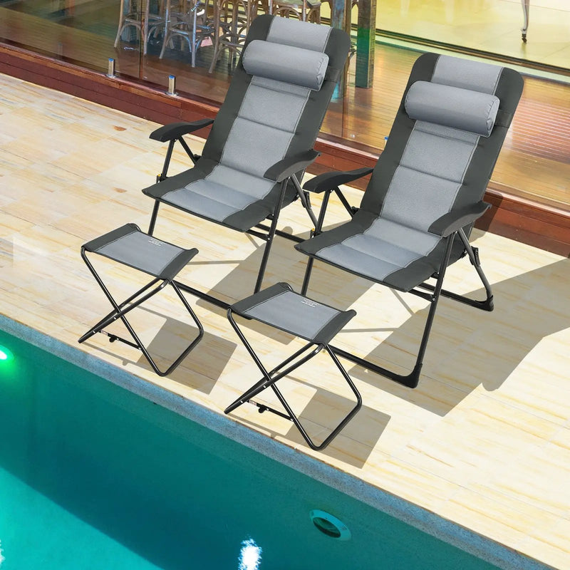 Set of 2 Patiojoy Patio Folding Dining Chair with Ottoman Set Recliner Adjustable-Gray by DirectDeals