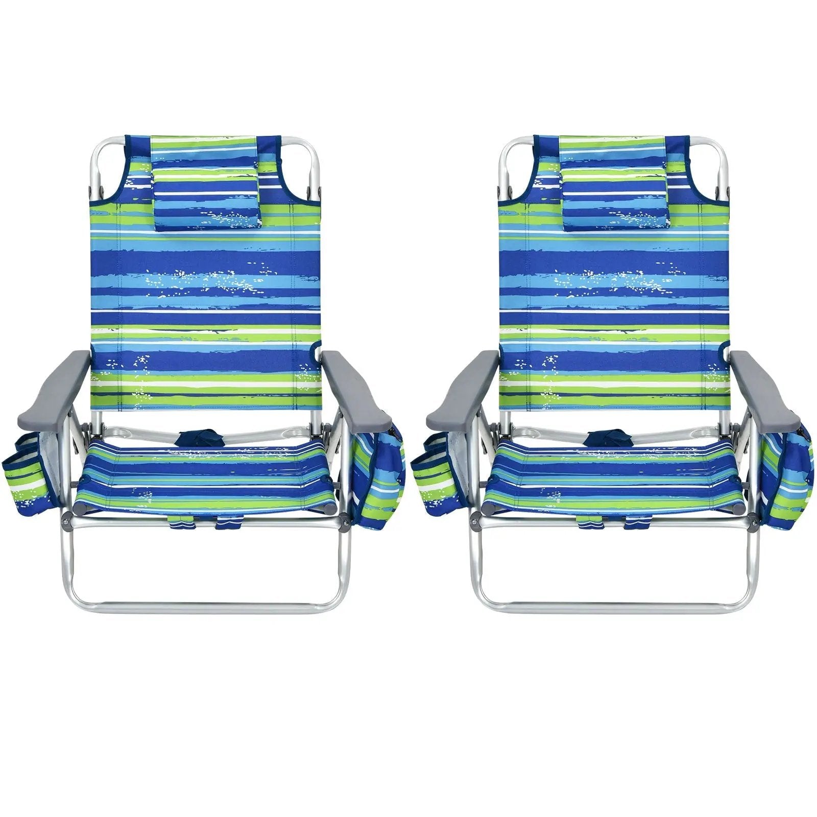 2 Pieces Folding Backpack Beach Chair with Pillow-Pink by DirectDeals
